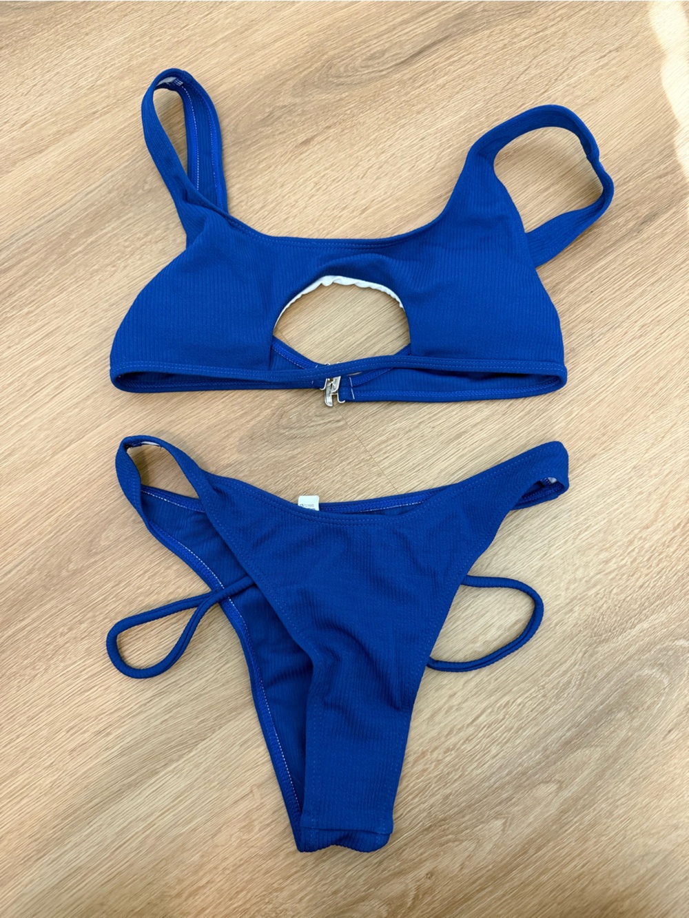 Blue Cutout Ribbed Bikini Set